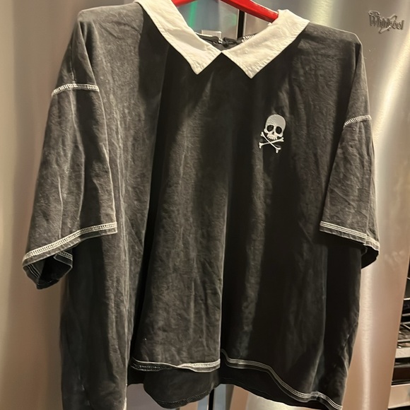 Social collision skull crossbones shirt BLACK shite collar GOTH EMO 3XL WOMENS - Picture 15 of 15